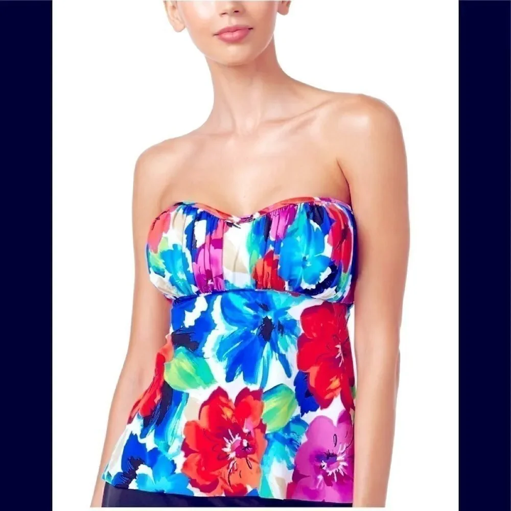 🌹Swim solutions  flowers bandeau tankini top 14 - Picture 3 of 7